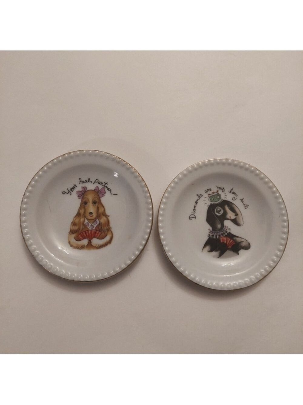 Vintage* 2 Ardalt Porcelain Dogs Playing Cards Coasters